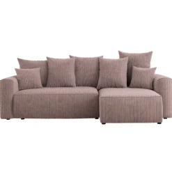 Divano letto angolare reversibile 238x142cm velluto a coste rosa antico Scintilla