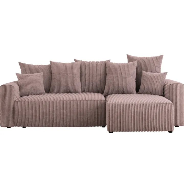 Divano letto angolare reversibile 238x142cm velluto a coste rosa antico Scintilla