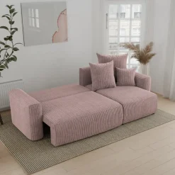Divano letto angolare reversibile 238x142cm velluto a coste rosa antico Scintilla