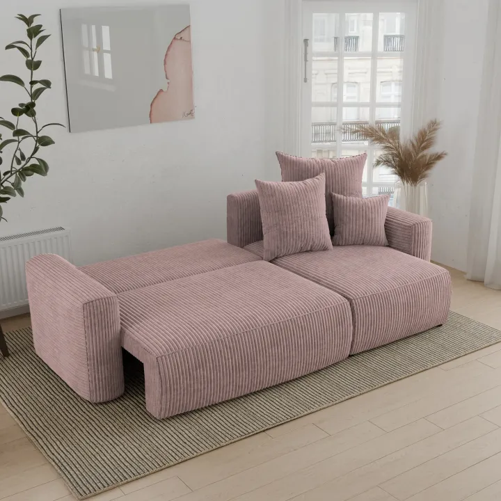 Divano letto angolare reversibile 238x142cm velluto a coste rosa antico Scintilla