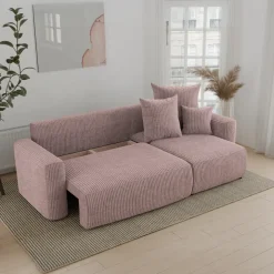 Divano letto angolare reversibile 238x142cm velluto a coste rosa antico Scintilla