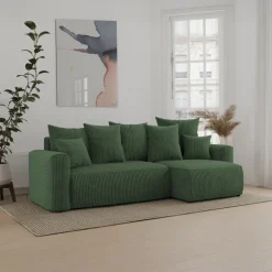Divano letto angolare reversibile 238x142cm velluto a coste verde scuro Scintilla