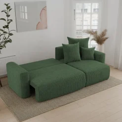 Divano letto angolare reversibile 238x142cm velluto a coste verde scuro Scintilla