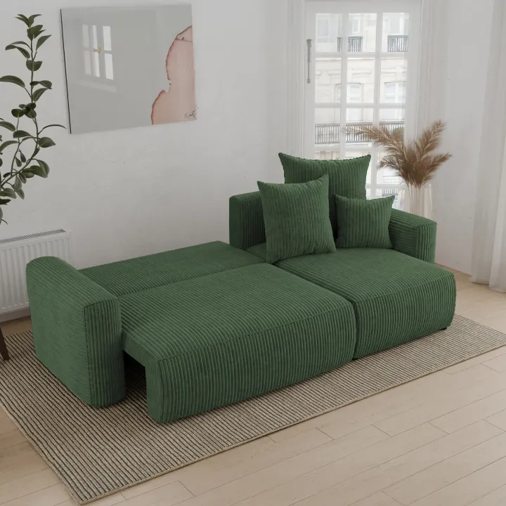 Divano letto angolare reversibile 238x142cm velluto a coste verde scuro Scintilla