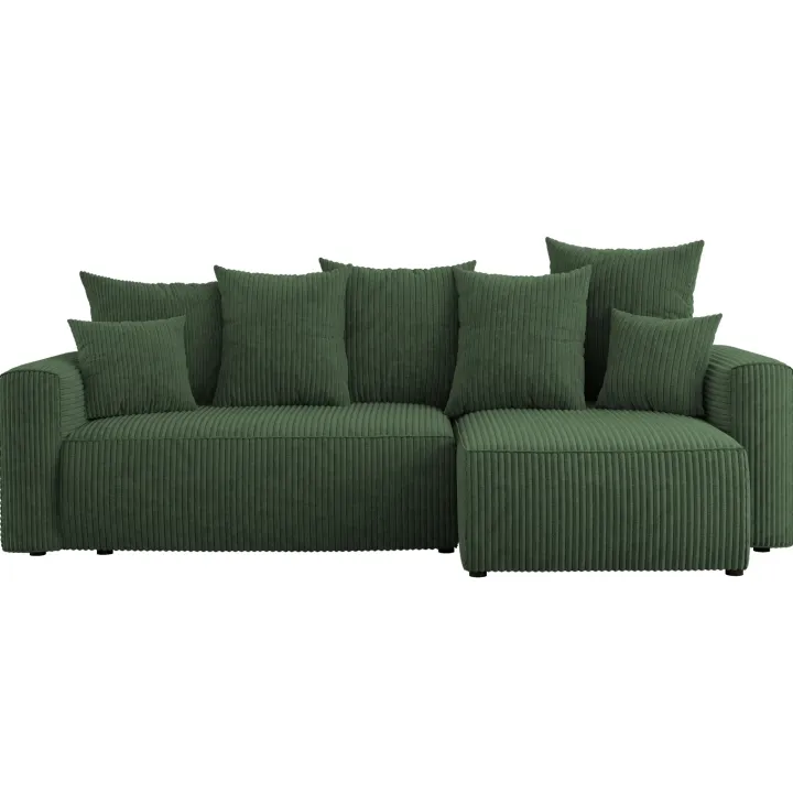 Divano letto angolare reversibile 238x142cm velluto a coste verde scuro Scintilla