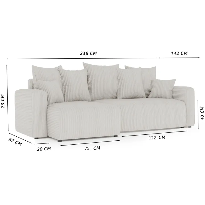 Divano letto angolare reversibile 238x142cm velluto a coste verde scuro Scintilla
