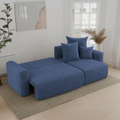 Divano letto angolare reversibile 238x142cm velluto a coste blu Scintilla