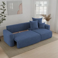Divano letto angolare reversibile 238x142cm velluto a coste blu Scintilla