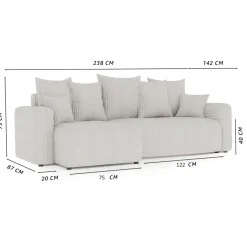 Divano letto angolare reversibile 238x142cm velluto a coste blu Scintilla