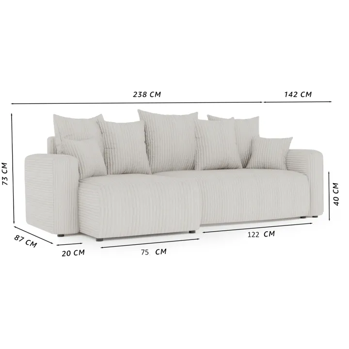Divano letto angolare reversibile 238x142cm velluto a coste giallo senape Scintilla