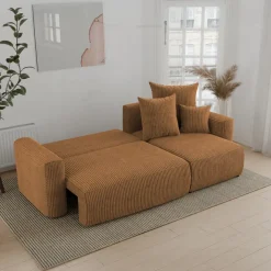 Divano letto angolare reversibile 238x142cm velluto a coste giallo senape Scintilla