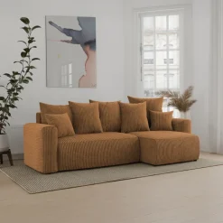 Divano letto angolare reversibile 238x142cm velluto a coste giallo senape Scintilla