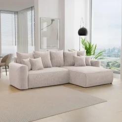 Divano letto angolare reversibile 260x160cm velluto a coste beige Scintilla