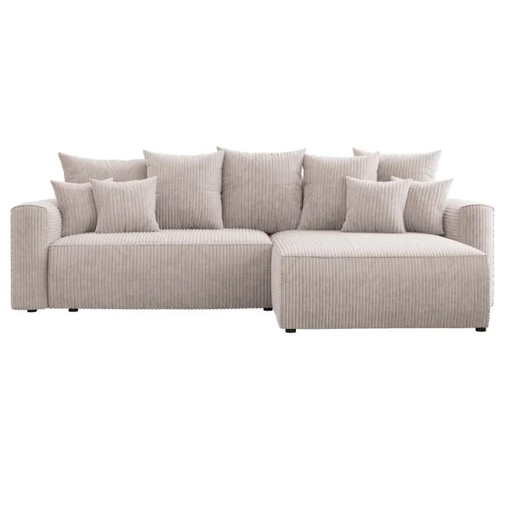 Divano letto angolare reversibile 260x160cm velluto a coste beige Scintilla