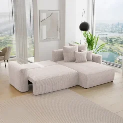 Divano letto angolare reversibile 260x160cm velluto a coste beige Scintilla