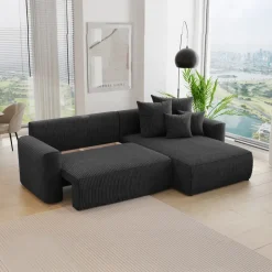 Divano letto angolare reversibile 260x160cm velluto a coste nero Scintilla