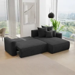 Divano letto angolare reversibile 260x160cm velluto a coste nero Scintilla