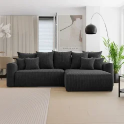 Divano letto angolare reversibile 260x160cm velluto a coste nero Scintilla