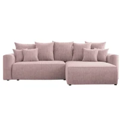 Divano letto angolare reversibile 260x160cm velluto a coste rosa antico Scintilla