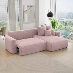 Divano letto angolare reversibile 260x160cm velluto a coste rosa antico Scintilla
