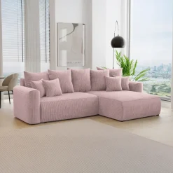 Divano letto angolare reversibile 260x160cm velluto a coste rosa antico Scintilla