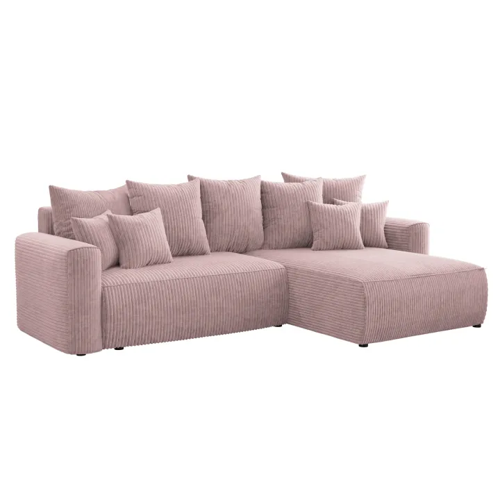 Divano letto angolare reversibile 260x160cm velluto a coste rosa antico Scintilla