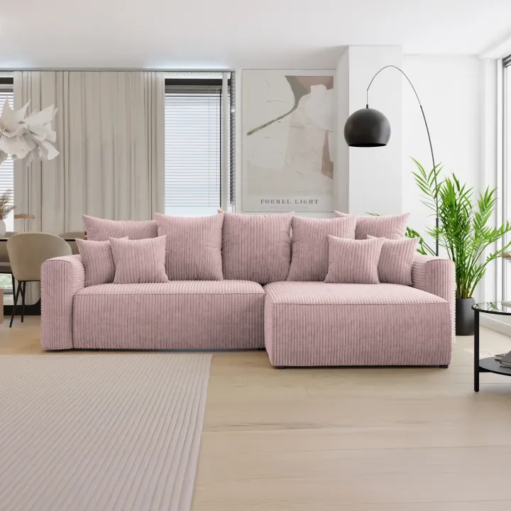 Divano letto angolare reversibile 260x160cm velluto a coste rosa antico Scintilla