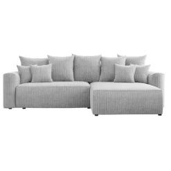 Divano letto angolare reversibile 260x160cm velluto a coste grigio chiaro Scintilla