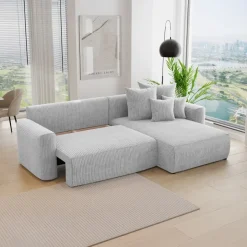 Divano letto angolare reversibile 260x160cm velluto a coste grigio chiaro Scintilla