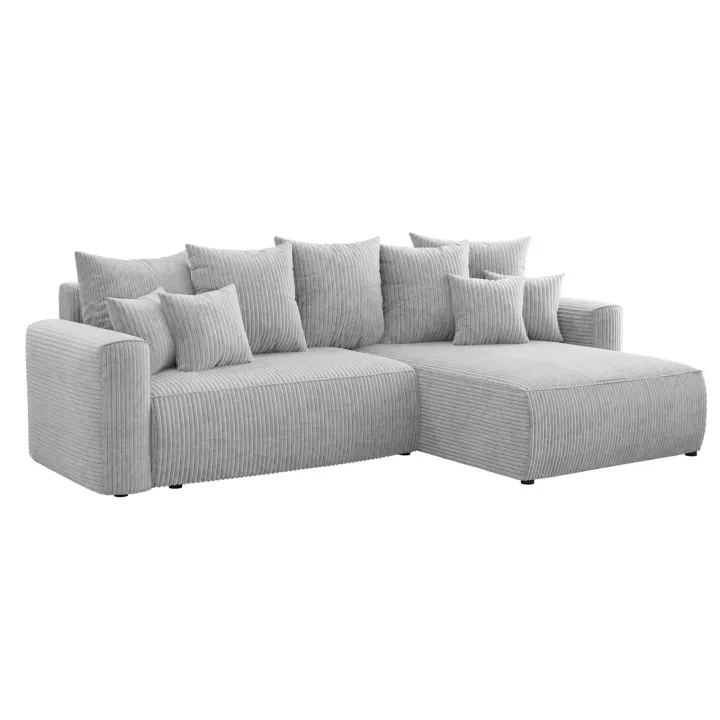 Divano letto angolare reversibile 260x160cm velluto a coste grigio chiaro Scintilla