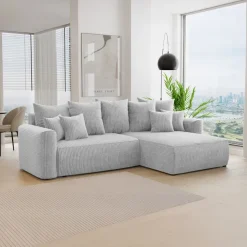 Divano letto angolare reversibile 260x160cm velluto a coste grigio chiaro Scintilla