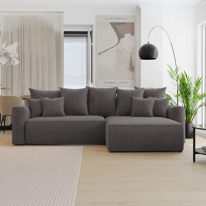 Divano letto angolare reversibile 260x160cm velluto a coste antracite Scintilla