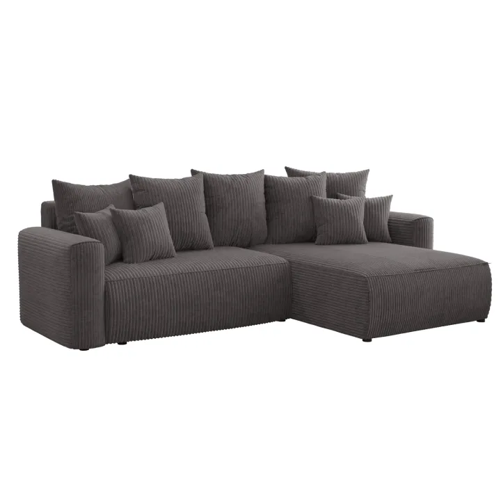 Divano letto angolare reversibile 260x160cm velluto a coste antracite Scintilla