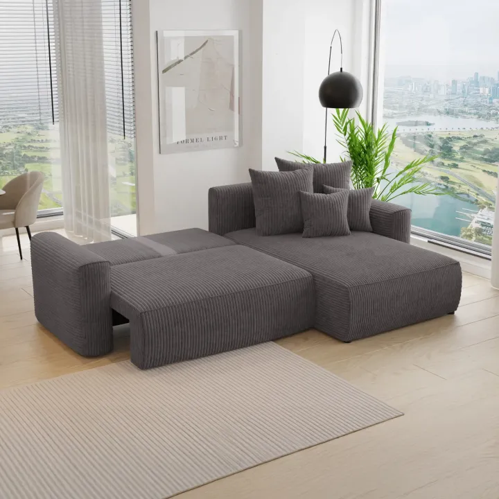 Divano letto angolare reversibile 260x160cm velluto a coste antracite Scintilla
