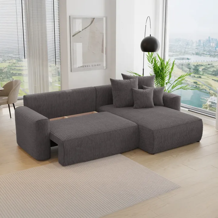 Divano letto angolare reversibile 260x160cm velluto a coste antracite Scintilla