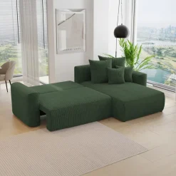 Divano letto angolare reversibile 260x160cm velluto a coste verde scuro Scintilla