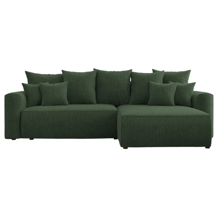 Divano letto angolare reversibile 260x160cm velluto a coste verde scuro Scintilla