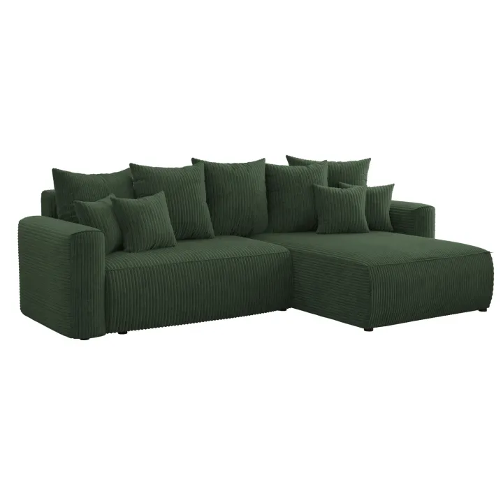Divano letto angolare reversibile 260x160cm velluto a coste verde scuro Scintilla