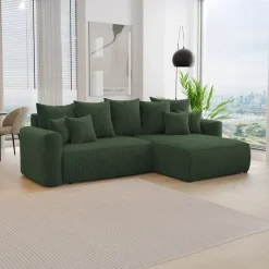 Divano letto angolare reversibile 260x160cm velluto a coste verde scuro Scintilla