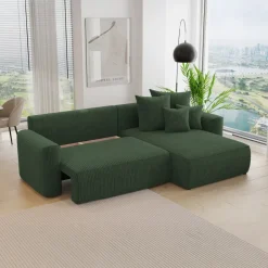 Divano letto angolare reversibile 260x160cm velluto a coste verde scuro Scintilla