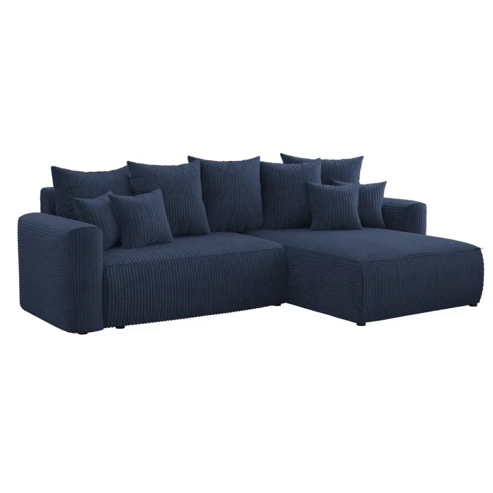 Divano letto angolare reversibile 260x160cm velluto a coste blu Scintilla