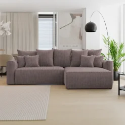Divano letto angolare reversibile 260x160cm velluto a coste marrone Scintilla