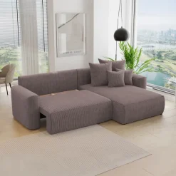 Divano letto angolare reversibile 260x160cm velluto a coste marrone Scintilla