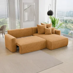 Divano letto angolare reversibile 260x160cm velluto a coste giallo senape Scintilla