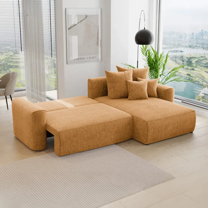 Divano letto angolare reversibile 260x160cm velluto a coste giallo senape Scintilla