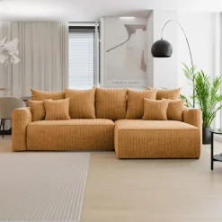 Divano letto angolare reversibile 260x160cm velluto a coste giallo senape Scintilla