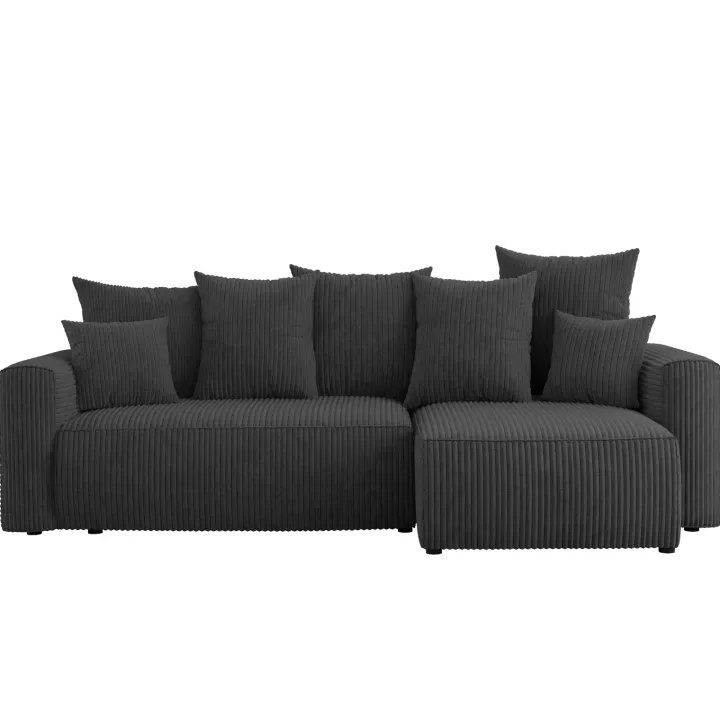 Divano letto angolare reversibile 238x142cm velluto a coste con libreria a sinistra antracite Mistery