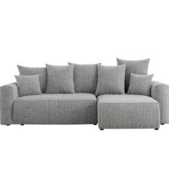Divano letto angolare reversibile 238x142cm velluto a coste con libreria a sinistra grigio chiaro Mistery