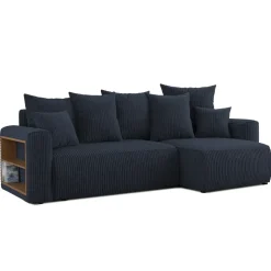 Divano letto angolare reversibile 238x142cm velluto a coste con libreria a sinistra nero Mistery