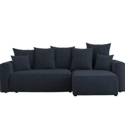 Divano letto angolare reversibile 238x142cm velluto a coste con libreria a sinistra nero Mistery